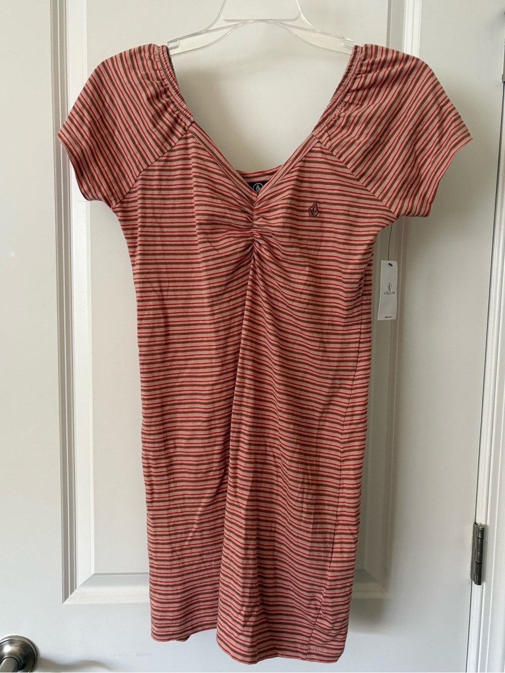 Volcom Coral and Light Pink Striped Tshirt Dress